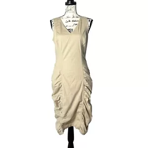 XCVI Wearables Sleeveless Ruched Midi Dress With V-Neckline Beige Cotton Size M - Picture 1 of 8