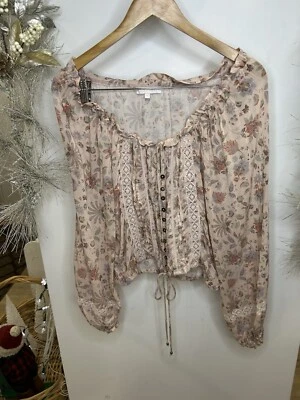 Olivaceous Polyester Balloon Sleeve Cropped Blouse Small - Image 1 of 4