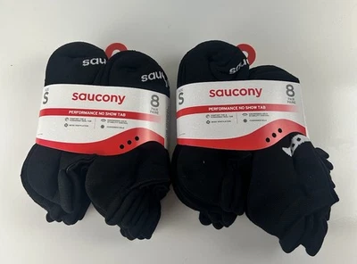 Calcetines deportivos Saucony Performance No Show Tab para hombre 8 pares pequeños negros x 2! 16 Foto 1 de 4