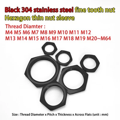M21 M22 M23 M24 M25 M26 M27 schwarz SUS304 Stahl Feinzahnmutter Sechskant dünne Muttern - Bild 1 von 2