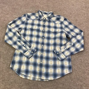 Camisa Lucky Brand Para Hombre Mediana Azul Blanco Cuadros Perla Occidental A Presión Manga Larga - Imagen 1 de 13