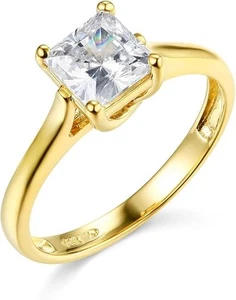 1.30 Ct Princess Solitaire Engagement Wedding Ring Real Solid 14K Yellow Gold - Picture 1 of 3