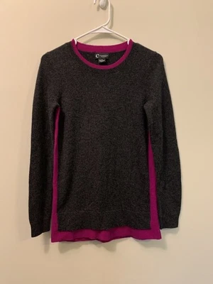 Suéter C by Bloomingdales 2 Capas Cachemira Negro Manga Larga Rayas Rosa Talla XS Foto 1 de 4