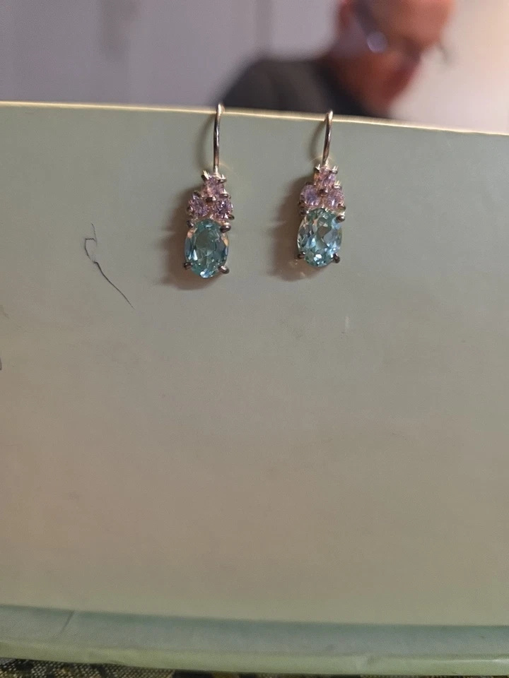 Pendientes de plata Strrling de turmalina rosa Paraiba simulados en pasteles 3,2 g Foto 1 de 2