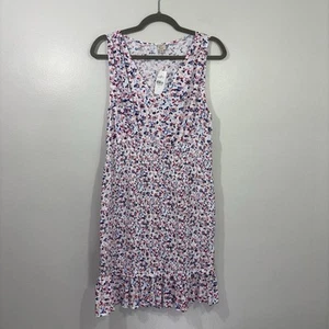 LOFT Beach Womens Smocked Floral Ruffle Hem Dress Size Medium NWT Spring Summer - Picture 1 of 5