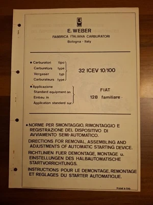 CARBURATORI  E. WEBER- TIPO 32 ICEV 10/100 PER FIAT 128 FAMILIARE - Immagine 1 di 4