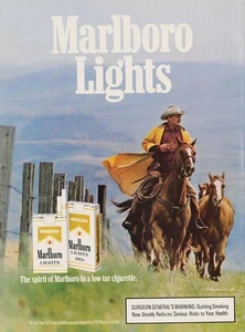 1986 Marlboro Lights Man horse cowboy 1-page MAGAZINE AD - Picture 1 of 1