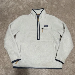 Patagonia Fleece Pullover Womens Medium White Retro Pile 1/4 Zip Sherpa Pockets - Picture 1 of 6