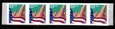 Stamp USA 33¢ Flag over Skyscrapers  Plate #1111 Coil Strip of 5 stamps SC#3281c - Image 1 of 2