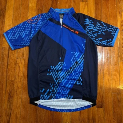 Endura Mens Large Blue Black Graphic Cycling Jersey Short Sleeve Pockets - Image 1 of 4