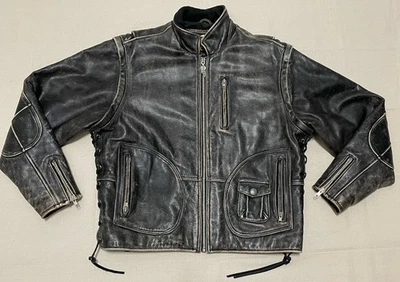 Harley-Davidson Panhead Leather Convertible Motorcycle Jacket Vest Sz Large - Image 1 of 4