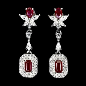 925 Sterling Silver Earrings Octagon Ruby Topaz Natural Gemstone Jewelry - Picture 1 of 14