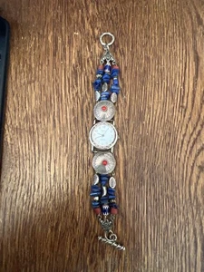 Legacy Southwestern Beaded Concho Watch Blue & Red Stones Native American Style - Picture 1 of 3