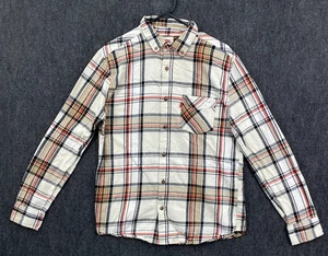 Levi's Mens Small Button Down Shirt Beige Red Black Plaid Flannel Lightweight - Picture 1 of 12