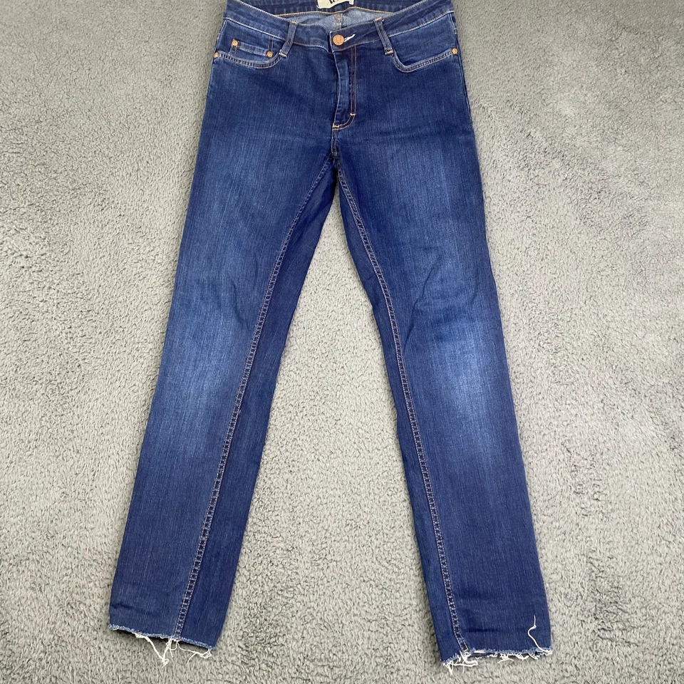 Pantalones de mezclilla para mujer Acné 28x32 azul flexible S azul verdadero elástico ajustados dobladillo crudo desgastados Foto 1 de 4
