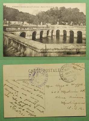 DR WHO 1919 WWI SOLDIER'S MAIL POSTAL EXPRESS AEF CENSOR NIMES CARD w23050 - Image 1 of 3