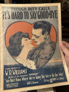 11x14 1917 WW1 sheet music ITS HARD TO SAY GOODBYE by W.R.Williams - Picture 1 of 1