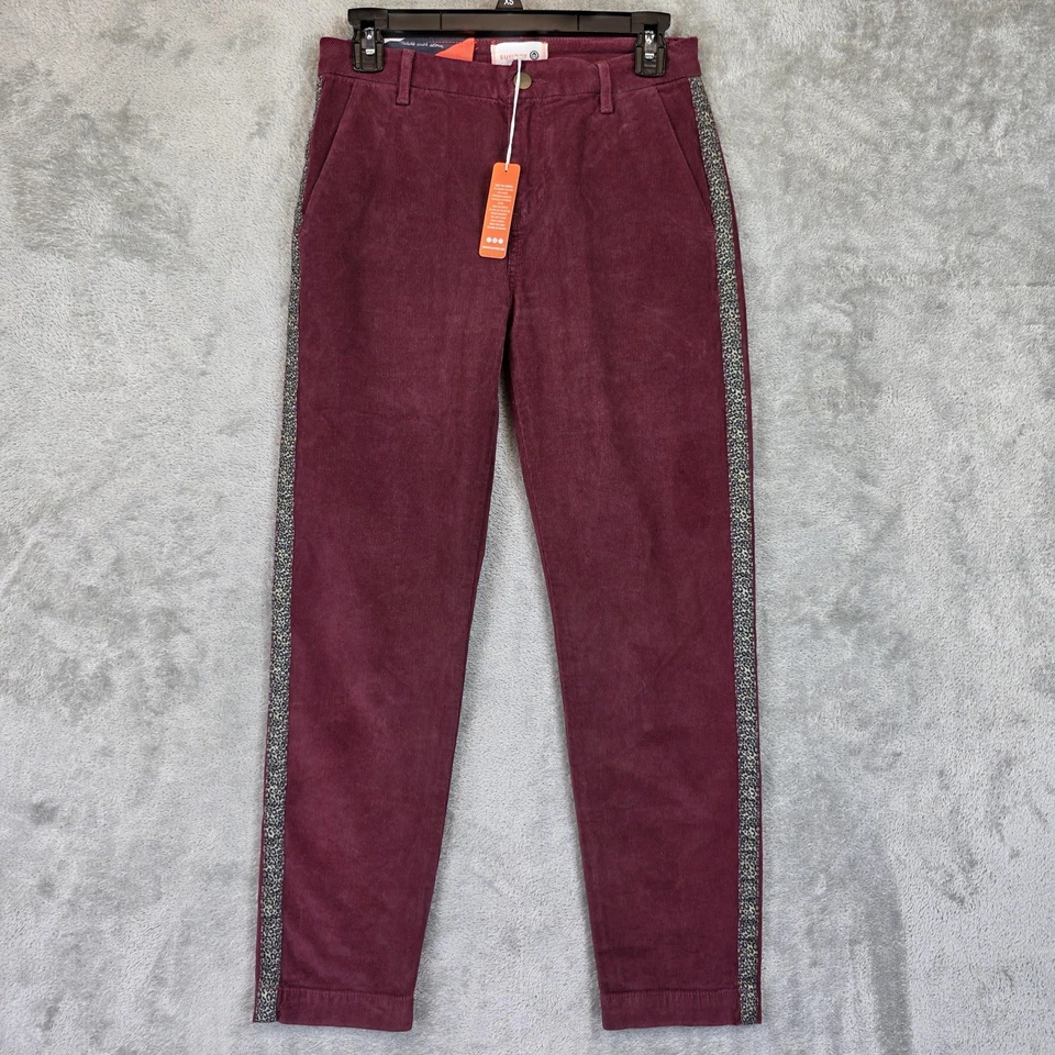 Pantalones Sundry Mujer 25 Borgoña Vino Pana Rayas Laterales Borde Leopardo Informal Foto 1 de 4