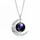 Moon Shaped Zodiac Sign Necklace Horoscope Astrological Pendant with 17" Chain