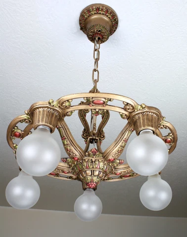 Antique Vintage Art Deco Riddle 1930's Ceiling Light Fixture CHANDELIER~RARE Cover