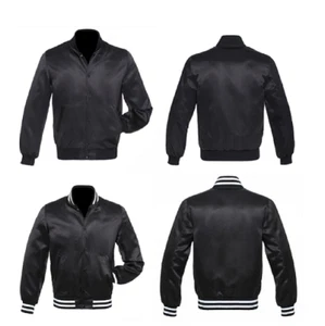 Black Satin Varsity Letterman Bomber Baseball College Jacken gerippt schwarz & weiß - Bild 1 von 18