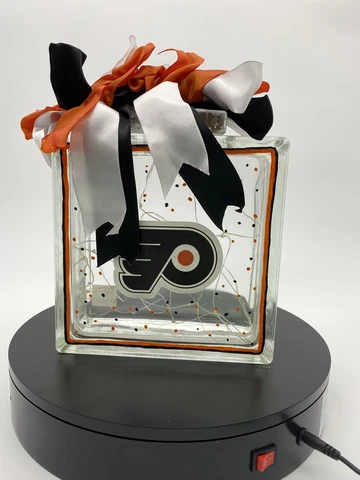 NHL Philadelphia Flyers Decorative Glass Block with Orange Lights Cover