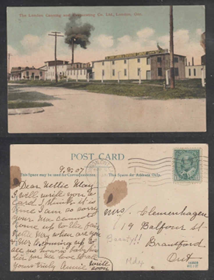 London Ontario Postcard The London Canning and Evaporating Co. Ltd. Circa 1907 - Image 1 of 3