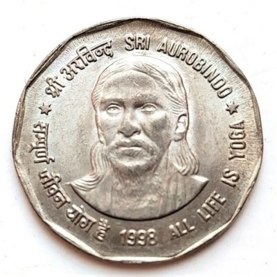 India 2 rupees 1998 Sri Aurobindo UNC (#9281) - Image 1 of 2