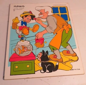 Vintage Playskool Pinocchio Being Made Toy Wooden Frame Tray 15pc Puzzle 375-06 - Picture 1 of 9