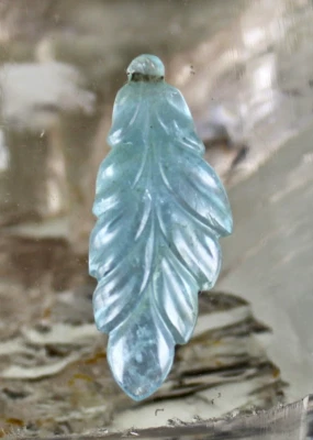 Natural Blue Aquamarine Carved Leaf Gemstone 21.84 Ct Drilled Loose For Pendant - Image 1 of 4