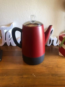 Moss & Stone Electric Coffee Percolator, Red Body with Stainless Steel Lid - Picture 1 of 4