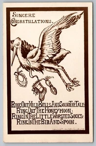 Postkarte Aufrichtige Glückwünsche Storchenbaby Ankündigung signiert Roth & Langley - Bild 1 von 2