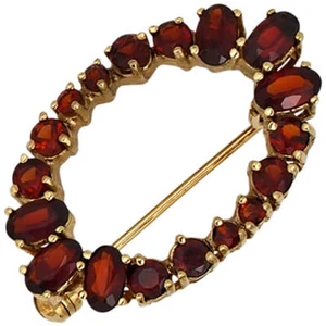 Broche Avec Véritable Grenat Rouge Foncé 375 or Jaune Gelbgoldbrosche Femmes - Picture 1 of 2