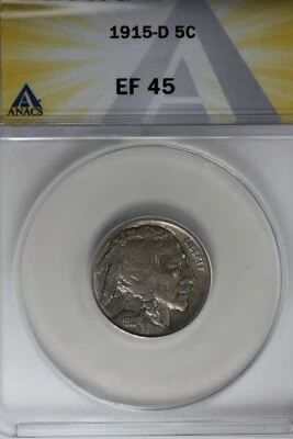 1915-D .05  ANACS  EF 45  Buffalo Nickel, Indian Nickel, 5 Cent Piece - Image 1 of 2