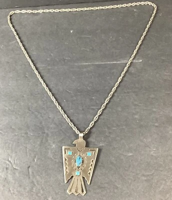Águila de plata níquel con collar colgante y cadena turquesa suroeste vintage Foto 1 de 4