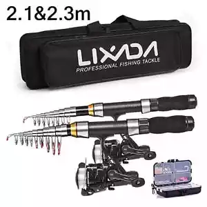 Telescopic Fishing Rod Reel Combo Full Kit Carbon Fiber Pole Spinning Reel Bag - Picture 1 of 27