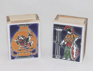 ANCIENT GREEK DESIGN SET OF 2 MATCHES CERAMIC TOPS RARE - Imagen 1 de 5
