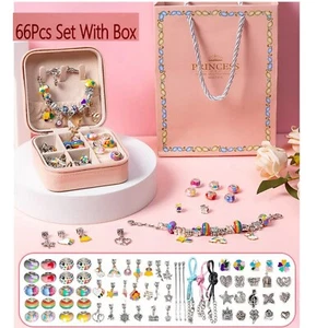 Girls Bracelet Making Kit Beads Jewellery Charms Pendant Set DIY Craft Kids Gift - Picture 1 of 17