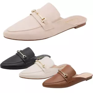Women Fashion Flat Mules Buckle Pointed Toe Backless Slip on Slides Loafer Shoes - Picture 1 of 8
