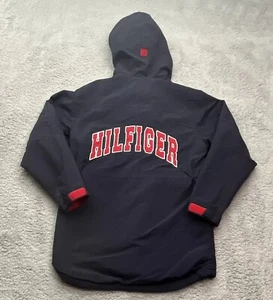 Tommy Hilfiger Coat Youth XL Vintage Y2K Jacket Spell Out Back Blue Streetwear - Picture 1 of 8