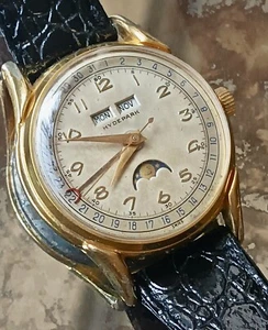 ✅Reloj SUIZO RARO Vintage - Triple Calendario - Fase Lunar - Chapado en Oro - HydePark✅ - Imagen 1 de 21