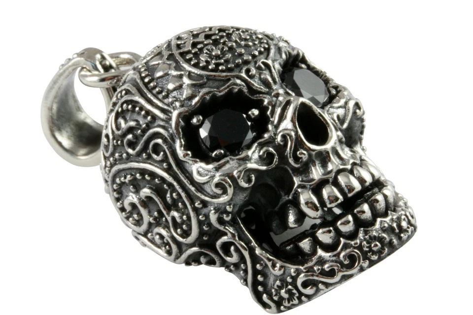 Grande Biker Chopper Teschio Ciondolo IN Argento 925er Argento/214 - Immagine 1 di 4