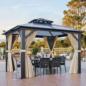 10X10ft Gazebo,Outdoor Canopy With Aluminum Frame, Hardtop, Netting & Curtains - Picture 1 of 5