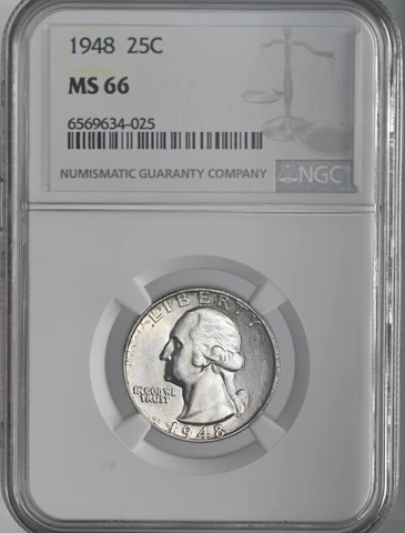 1948-P 25C WASHINGTON SILVER QUARTER NGC MS66 #6569634-025 GEM MINT STATE Cover