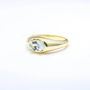Anello di fidanzamento solitario pietra preziosa acquamarina naturale 14 kt anello oro massiccio I120 - Foto 1 di 5