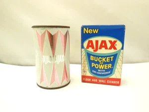 2 VTG NOS UNUSED FULL 1950 AJAX BUCKET OF POWER CLEANER & CLEANSER CANISTER - Picture 1 of 8