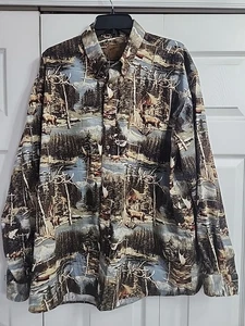 Camicia North River uomo (XL-52" PETTO marrone blu caccia outdoor L/S bottoni ottime condizioni - Foto 1 di 6
