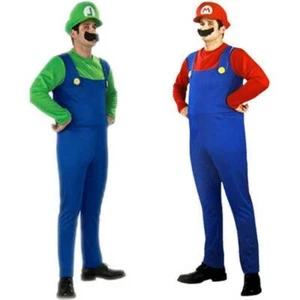 Costume cosplay uomo adulto Super Mario Luigi Bros idraulico vestito fantasia festival~ - Foto 1 di 4
