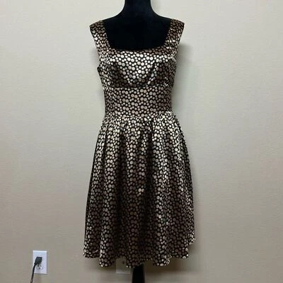 Y Apparel dress women medium vintage metallic polka dot pleated flare tank brown - Image 1 of 4