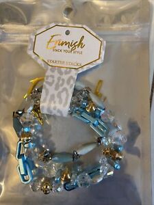 NEW ERIMISH BRACELETS 3 Pc STARTER STACK  Aqua Silver Tags With Pouch Palm Tree